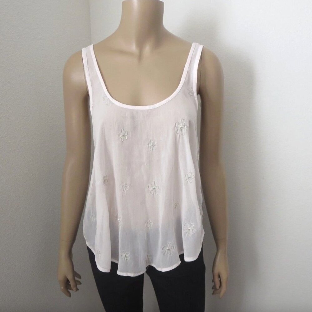 Hollister Womens Sheer Tank Top Size Small Embroidered Light Pink